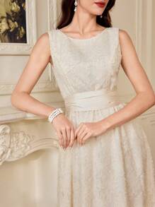 Vintamour Vestito elegante vintage in jacquard con fiocco, da donna, abito estivo per vacanza