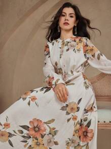 DAZY Vestido midi de mujer con estampado floral elegante, vestido de manga larga para primavera/otoño