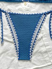 Swim Mod Conjunto de bikini azul de 2 piezas para mujer con volantes y tirantes de tela jacquard de unicolor para el verano