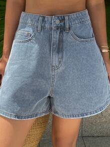 Livesso 女士夏季水洗休闲牛仔短裤，音乐节风格