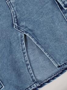 SHEIN Baby Girl(Infant) Fashionable Street Cool Blue Denim Overall Top Paired With Matching Blue Skirt Outfit, Summer - Blue - View 7