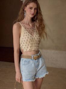 MOTF PREMIUM SHEER RING CHAIN DETAIL COVER UP TOP - Khaki - View 7