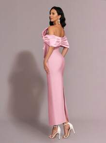 Glamrae Elegant Oversized Bowknot Long Bandage Formal Dress Pink - Baby Pink - View 6