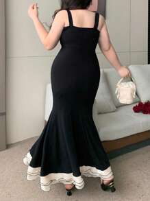 Dazy Plus Plus Size Women Color Block Wrap Front Bow Decor Cami Dress Women Dresses Birthday,Formal Women Dresses - Black - View 2