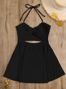 Swim Mod Conjunto de tankini acanalado Top de tankini bandeau con parte delantera torcida