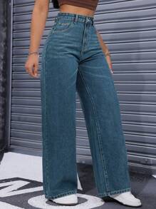 Quần Jeans Denim Dáng Rộng Nhiều Màu Sắc Thường Ngày Có Túi - Màu xanh lam - Xem 7
