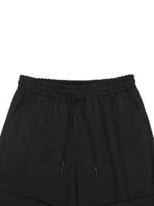 Manfinity Homme Pantaloncini casual neri da uomo al ginocchio, pantaloncini sportivi versatili in tessuto a maglia per palestra, sport e allenamento - nero - Visualizzare 4