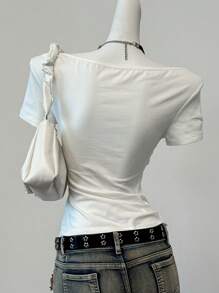 SHEIN EZwear 女式白色针织紧身短袖上衣