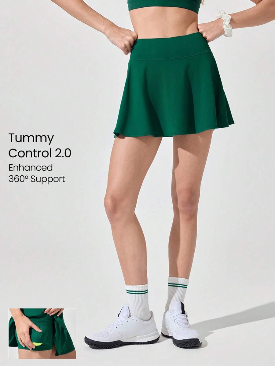 GLOWMODE FeatherFit™-Air 收腹内置短裤口袋防滑条网球裙短裙轻度支撑低冲击网球高尔夫速干吸湿排汗 - 綠色 - 查看 1