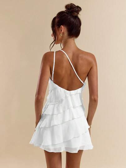 SHEIN BAE Vestido Mini de Cor Sólida Abricó com Folhas de Lótus em Camadas para Férias na Praia, Adequado para Encontros Diários, Noites, Baladas, Festas, Encontros, Festas de Coquetel, Festas à Beira da Piscina, Roupas de Volta às Aulas, Vestidos de Época Escolar, Vestidos de Férias, Roupas de Festivais de Música, Roupas de Festivais de Música Country, Roupas de Concertos