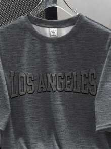 SHEIN Leap Crew 2pcs/Set Teen Boy Casual Fashion Classic 3D Los Angeles City Name Letter Graphic Print Short Sleeve Round Neck T-Shirt & Shorts Set, Suitable For Summer - Multicolor - View 3