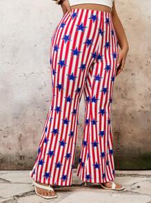 Breezaya Plus Size Women Flag Print Flared Leggings Fall Cloth For Women