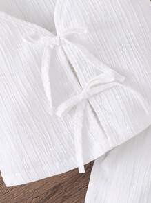 2pcs Set - Young Girl Woven Solid Color Top And Mini Skirt Outfit - Apricot - View 4