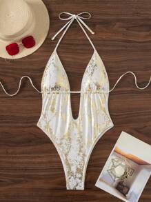 Swim SXY 1 件女式露背反光带连体泳衣（带镂空设计） - 彩色 - 查看 5