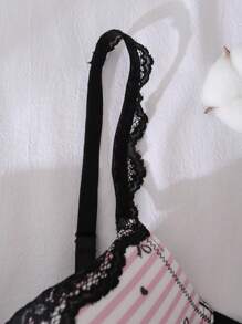 DelicateAllure Underwire Padded 3/4 Cup Bras, Gathering & Lifting, Cute Bow, Striped, Color Contrast, Lace, Satin, Ladies Bra - Pink - View 5