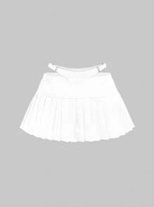 ROMWE Grunge Punk 大码夏季性感镂空百褶裙 - 白色 - 查看 1