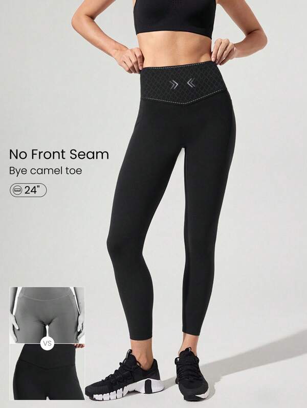 GLOWMODE 24'' FeatherFit™-Sculpt No Front Seam Tummy Control Butt-Lifting Active Leggings With Side Pockets Medium Impact Running Jogging Training Gym Workout