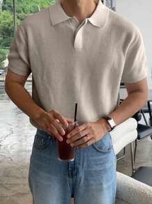 DAZY Men's Summer Half-Zip Solid Apricot Color Knit Sweater - Apricot - View 1