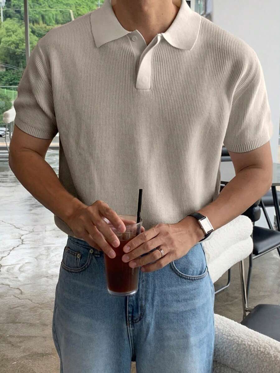 DAZY Men's Summer Half-Zip Solid Apricot Color Knit Sweater - Apricot - View 1