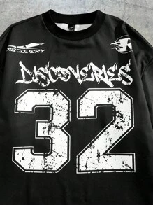 AXEPEAK Men Letter Graphic Print Round Neck Long Sleeve 2 In 1 Casual Jersey T-Shirt, Autumn Streetwear, Fashion, Boyfriend Gift, For Going Out, Summer, Fall - Black - View 4