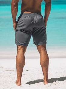 Manfinity RSRT Pantalones cortos de verano informales para hombre con cintura con cordón y bolsillos, de color contrastante