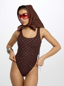 SUMWON WOMEN Monogram Logo One Piece Swimsuit - Brown - View 5