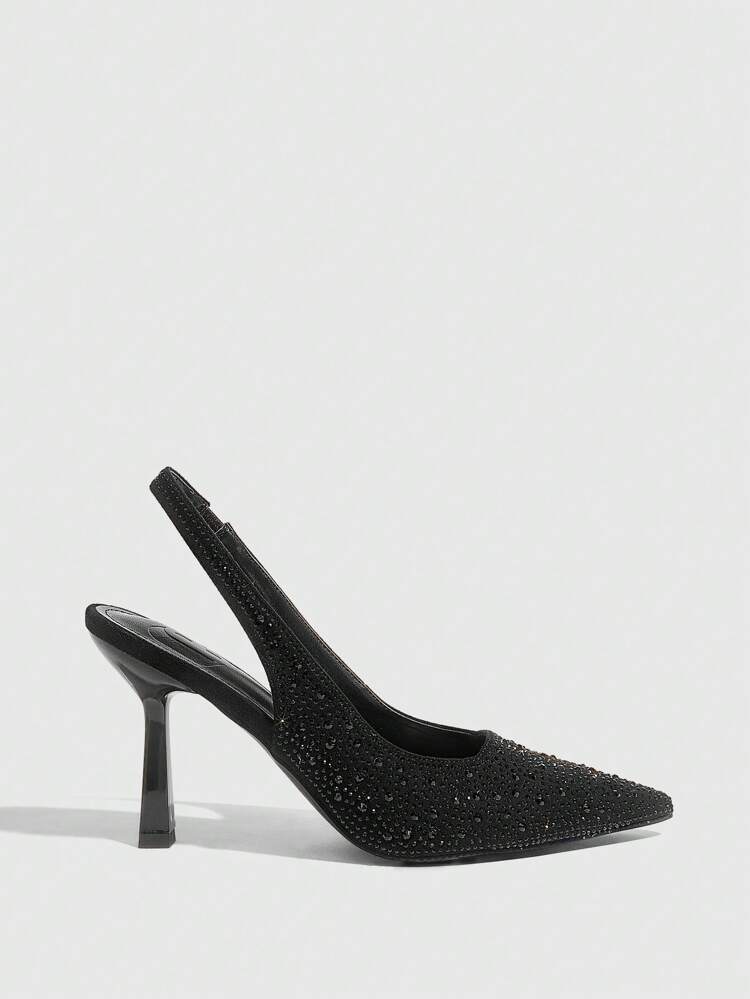 CUCCOO SZL 여성 패션 라인스톤 포인트 토 클래식 슬립온 스틸레토 하이힐, 우아하고 섹시하며 업무, 데이트, 파티에 다양하게 활용할 수 있습니다