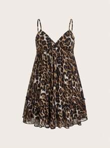 SHEIN EZwear Váy ngủ ngày lễ thường ngày bằng vải chiffon họa tiết da báo cỡ lớn cho nữ - Nhiều màu - Xem 1