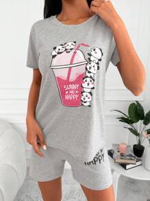 RueChic Zestaw bawełnianych kreskówek i sloganów graficznych PJ