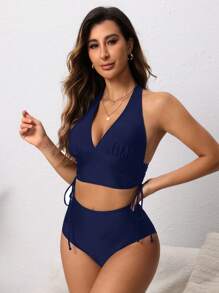 SHEIN Swim Versatile Adjustable Drawstring Women Swimsuit Set For Summer Beach Vacation