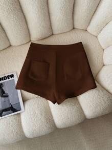 INAWLY Shorts de unicolor de mujer, de moda casual, aptos para el verano - Marrón - Ver 2