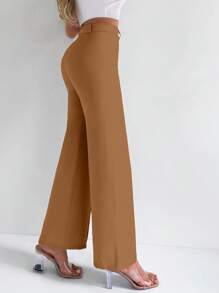 SHEIN Cottnline Pantalones de traje de unicolor para mujer, de moda para el verano - Camel - Ver 3