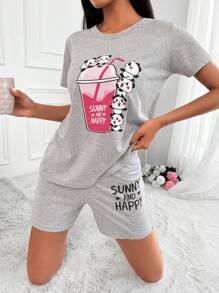 RueChic Zestaw bawełnianych kreskówek i sloganów graficznych PJ