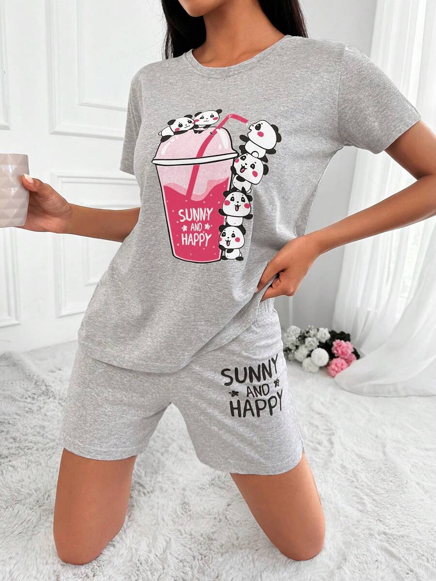 RueChic Zestaw bawełnianych kreskówek i sloganów graficznych PJ