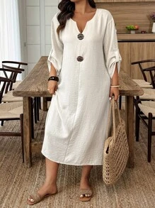 Weeklong Plus Size Casual Simple Fashion Daily Wear Dress BASICS - Apricot - View 4