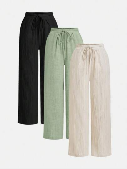 SHEIN Essnce Multicolor Women's Solid Color Tie Waist Wide Leg Loose Casual Pants Woman S Summer Clothes,Fall Women Clothes