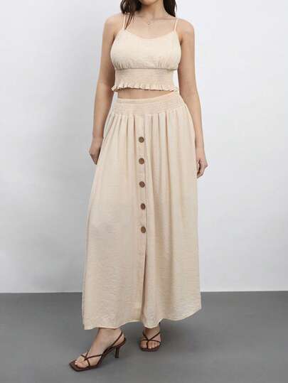 Maija Conjunto informal de verano de talla grande con top de tirantes con abertura y dos piezas, atuendo para festival de campo, ropa de verano para mujer, atuendo de playa para mujer, ropa de vacaciones estilo bohemio para mujer, verano europeo, atuendos totalmente blancos para mujer