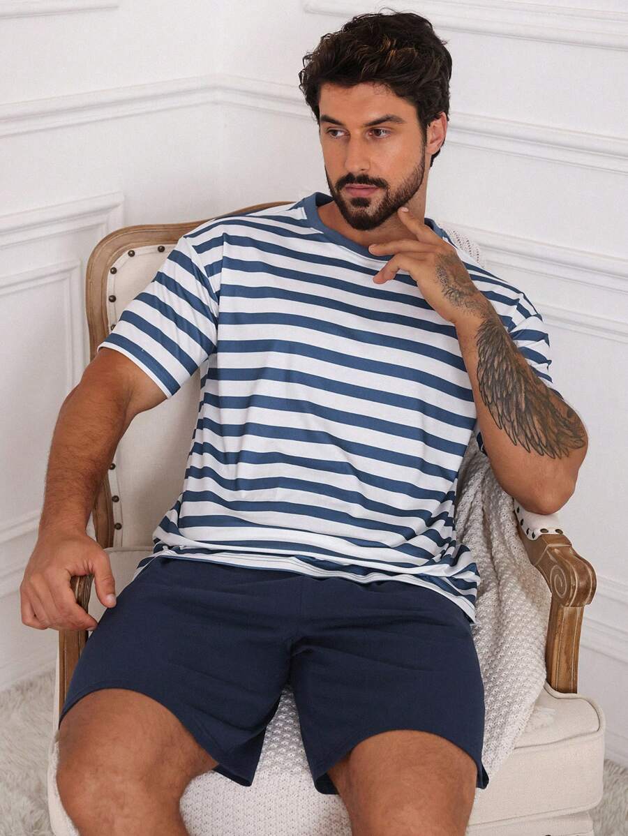 DAZY 多色条纹T恤搭配男士睡衣套装，夏季 - 彩色 - 查看 1