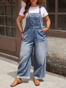 EMERY ROSE Plus Size Vintage Washed Bib Overall Jeans - Light Wash - View 5