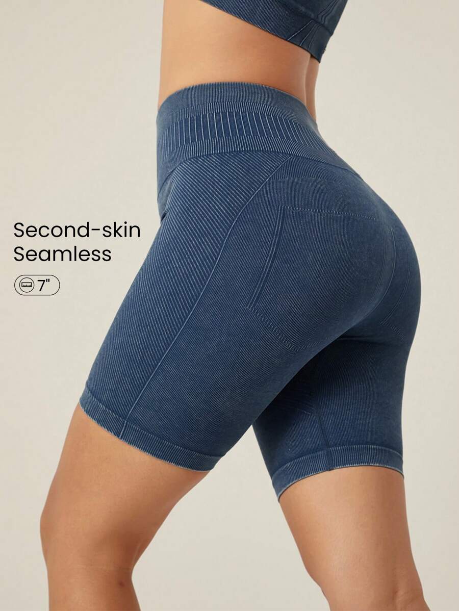 GLOWMODE 7'' Seamless Soft Comfy Tummy Control Shorts Low Impact Yoga Pilates Daily - Blue - View 1