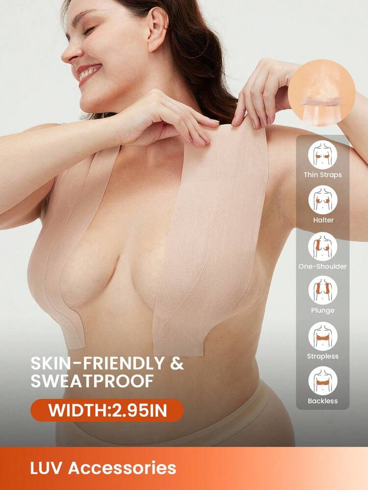 Invisible Breast Lift Tape Sticky Bra - 3-Inch Wide Adhesive Skin-Friendy Tape For Push Up & Shape