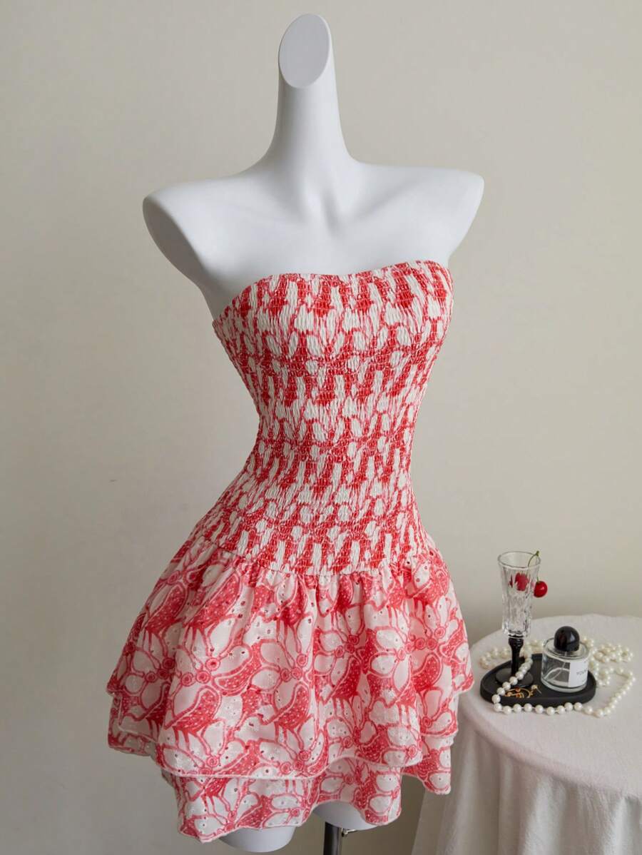 Elamini Pink Floral Print Sexy Backless Ruffle Hem Bodycon Mini Dress, Vacation Chic - Pink - View 1