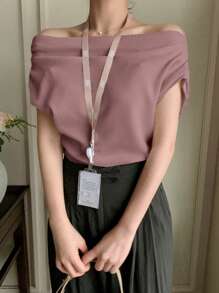 DAZY Women Off Shoulder Ruched Solid Color Casual Short Sleeve T-Shirt
