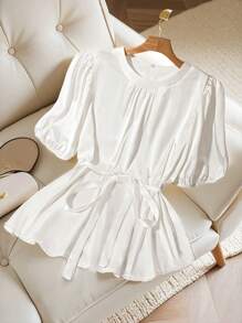 SHEIN Clasi Plus Size Women's Elegant Solid Color Lantern Sleeve Blouse, Summer