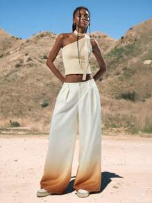 Easelle Summer Renaissance Fair Fashionable Vintage Rave Festival Ombre Low Waist Wide Leg Pants - Beige - View 8