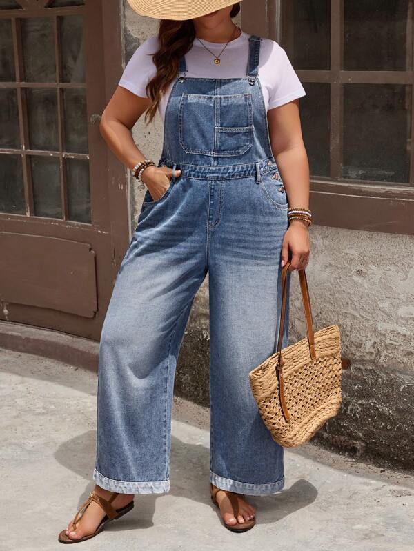 EMERY ROSE Plus Size Vintage Washed Bib Overall Jeans