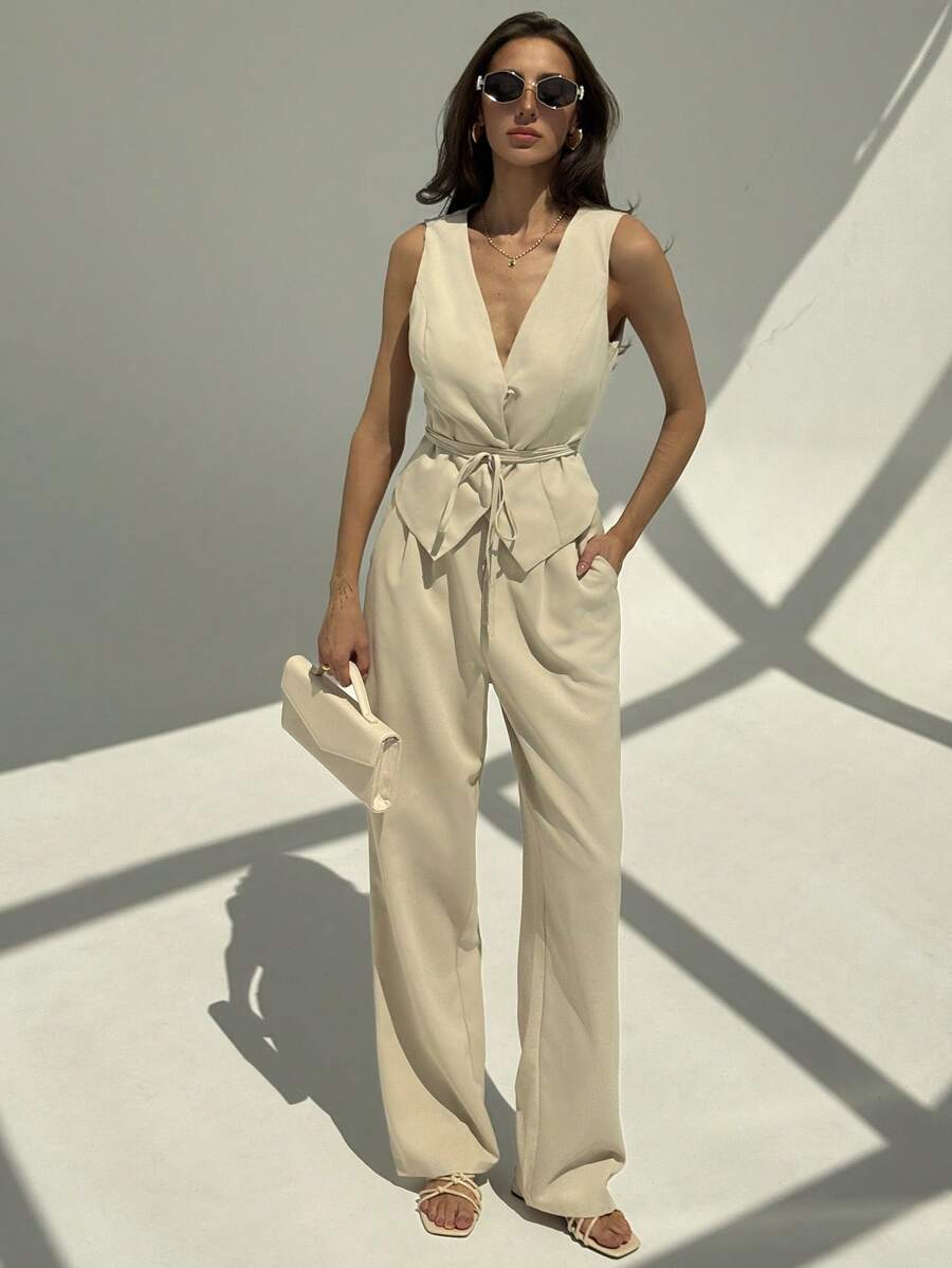 Aloruh Women Two Pieces Outfits For Daily Wear - Khaki - View 1