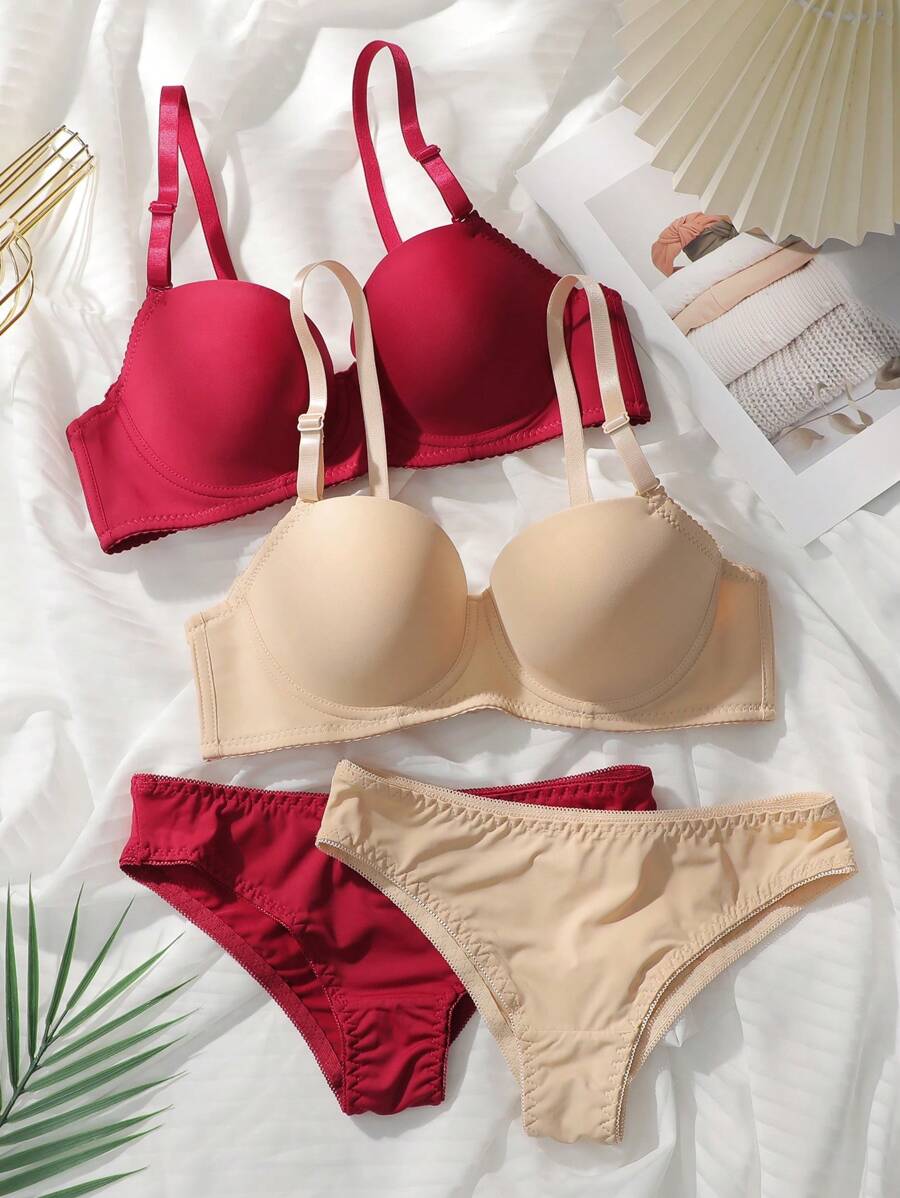 Snug Zone 4 件套女士内衣(带钢圈、三角内裤)文胸和内裤套装 - 彩色 - 查看 1