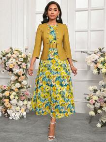 SHEIN Lady 女士日常两件套服装 - 黃色 - 查看 6