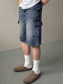 DAZY Summer Solid Denim Cargo Shorts - Blue - View 3
